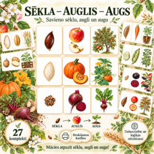 Kartīšu komplekts “SĒKLA → AUGLIS → AUGS” | Miķeļi | rudens