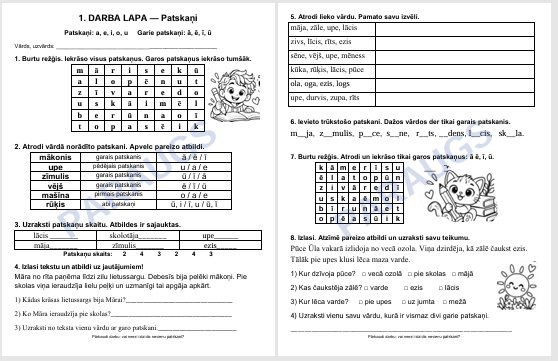 Darba lapa “Patskaņi “– lasu, rakstu un domāju Darba lapa “Patskaņi “– lasu, rakstu un domāju