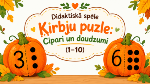 Didaktiskā spēle “Ķirbju puzle: Cipari un daudzumi (1–10)