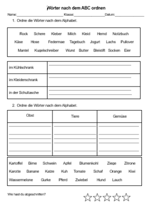 Wörter nach dem ABC ordnen Wörter nach dem ABC ordnen