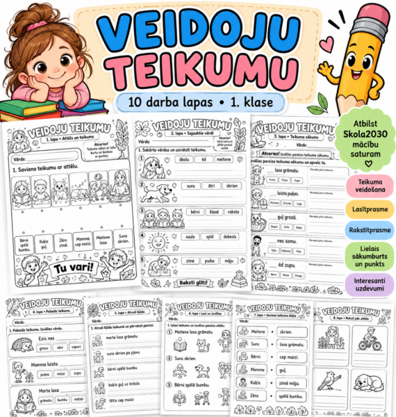 Veidoju teikumu! 10 daudzveidīgas darba lapas 1. klasei Veidoju teikumu! 10 daudzveidīgas darba lapas 1. klasei