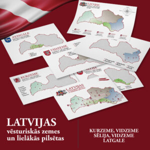 Latvijas vēsturiskās zemes un to lielākās pilsētas.