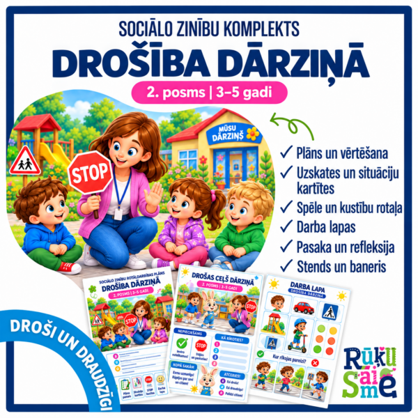 Drošība dārziņā | Sociālo zinību rotaļdarbības komplekts 3–5 gadiem Drošība dārziņā | Sociālo zinību rotaļdarbības komplekts 3–5 gadiem