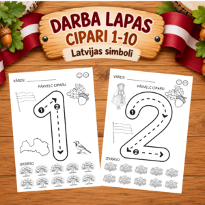 DARBA LAPAS – CIPARI 1-10. LATVIJAS SIMBOLI.