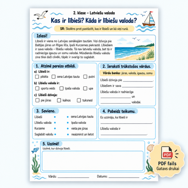 Lībieši un viņu valoda | Darba lapa PDF Lībieši un viņu valoda | Darba lapa PDF