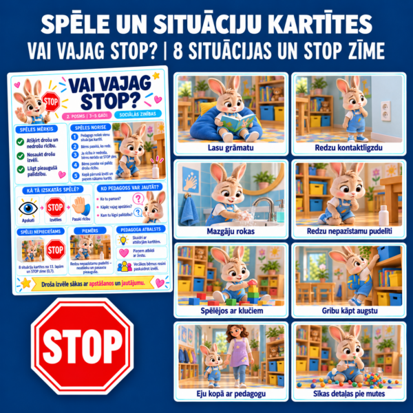 Drošība dārziņā | Sociālo zinību rotaļdarbības komplekts 3–5 gadiem Drošība dārziņā | Sociālo zinību rotaļdarbības komplekts 3–5 gadiem