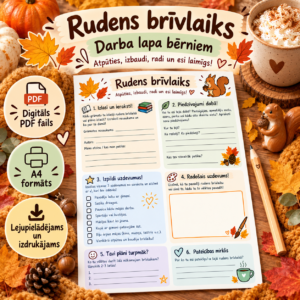 Rudens brīvlaiks 🍁 | Radoša darba lapa bērniem ar 6 uzd.