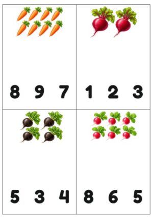 Saskaiti un savieno (no 1-9). Augļi un dārzeņi.