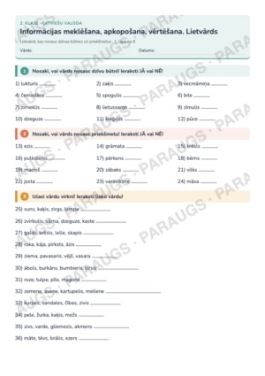Informācijas meklēšana, vērtēšana. Lietvārds — 2. klase