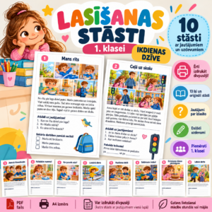 Lasītprasmes un teksta izpratnes darba lapas 1.–2. klasei
