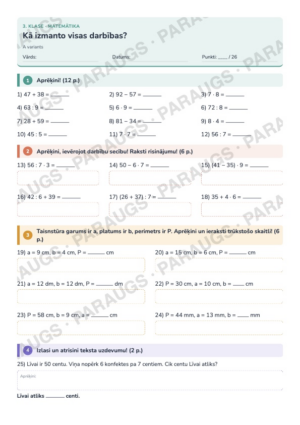 Kā izmanto visas darbības — 3. kl. pārbaudes darbs