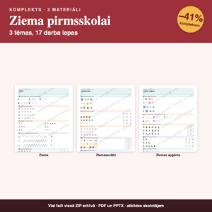 Ziema pirmsskolai — 3 tēmas, 17 darba lapas