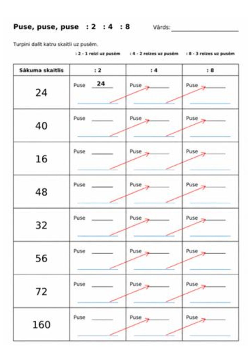 Dalīšana ar 2, 4 un 8 Dalīšana ar 2, 4 un 8