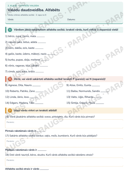 Valodu daudzveidība. Alfabēts — 2. klase, 6 darba lapas Valodu daudzveidība. Alfabēts — 2. klase, 6 darba lapas