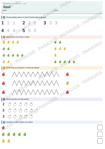 Āboli — 5 darba lapas pirmsskolai (matemātika, rudens) Āboli — 5 darba lapas pirmsskolai (matemātika, rudens)