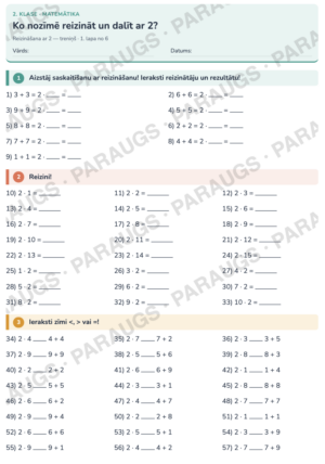 Ko nozīmē reizināt un dalīt ar 2? — 2. klase, 6 darba lapas