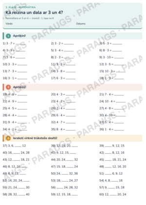 Kā reizina un dala ar 3 un 4? — 2. klase