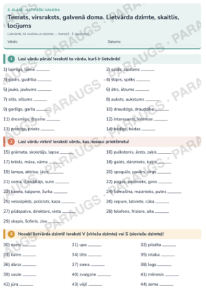 Temats, virsraksts, galvenā doma – 3. klase