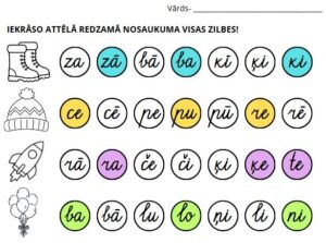 Izkrāso 3 zilbes! (rakstītie burti)
