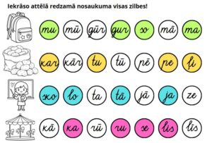 Izkrāso 4 un 5zilbju vārdus! (rakstītie burti)