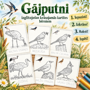 Gājputni – izglītojošas krāsojamās kartītes bērniem