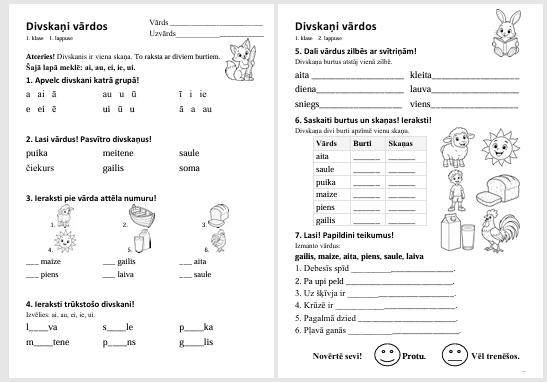 Divskaņi vārdos – 7 uzdevumi 1. klasei Divskaņi vārdos – 7 uzdevumi 1. klasei